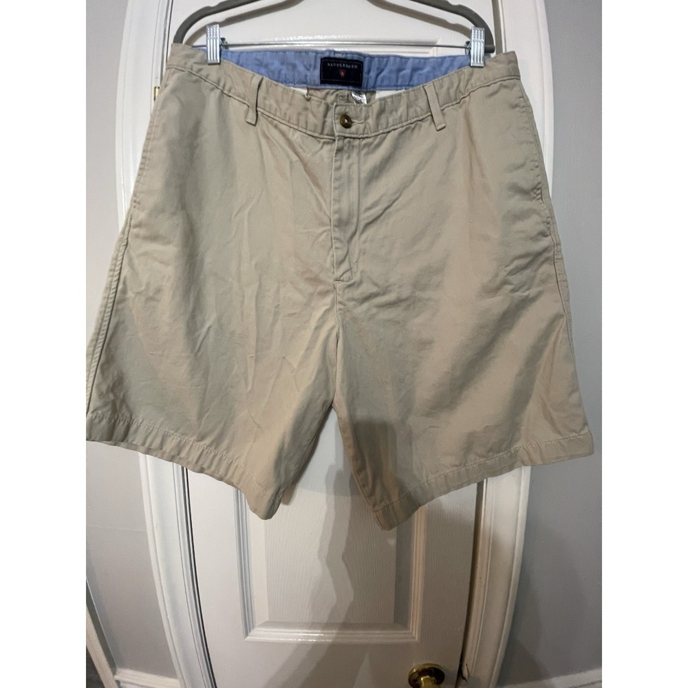 Saddlebred Mens Beige Chino Shorts Size 38 Cotton Flat Front Button Khaki